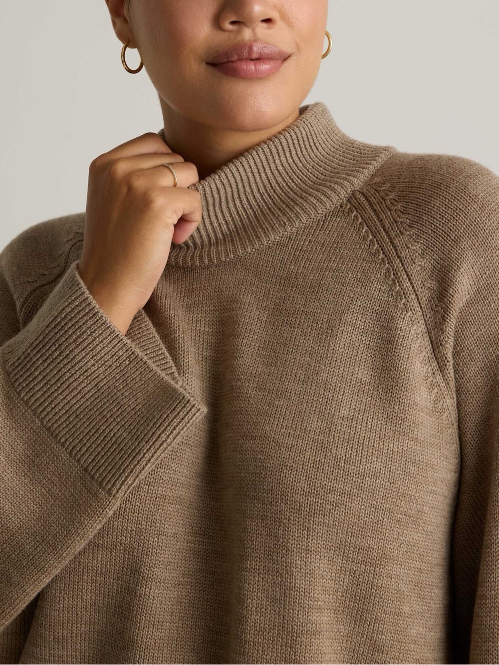 Quince Taupe merino wool cropped Turtleneck Sweater S - Picture 2 of 7